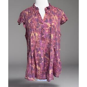 Ava & Grace Blouse Womens XL Boho Peasant Tunic Top Blouse Cap Sleeve Watercolor